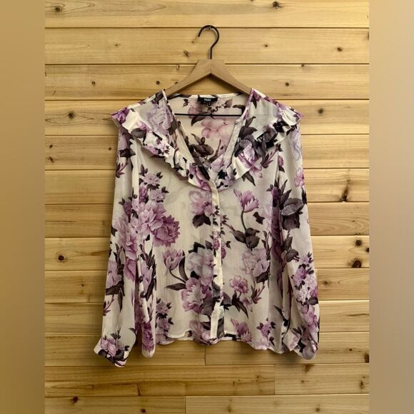 PAIGE Size Small Lavender Floral Silk Ruffle Long Sleeve Blouse - Picture 1 of 12